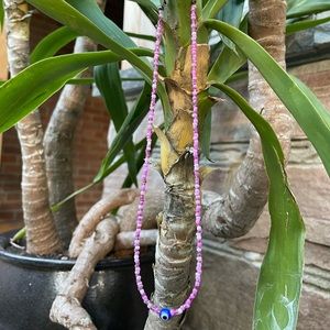 Mixed Pink Beads 🧿 with Glass Evil Eye Necklace